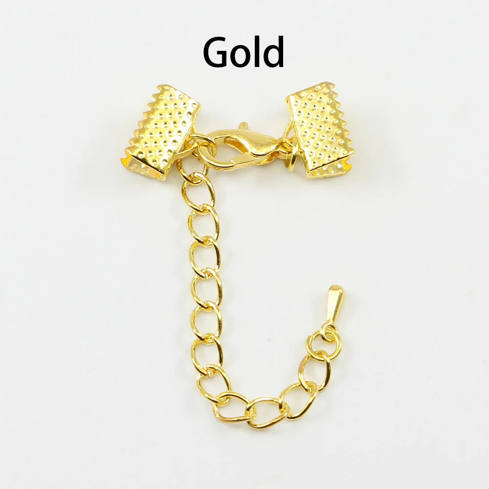 10pcs/lot Lobster Clasp Connectors Ribbon Leather Cord End Fastener Clasps With Chains For Bracelet DIY Jewelry Making Wholesale