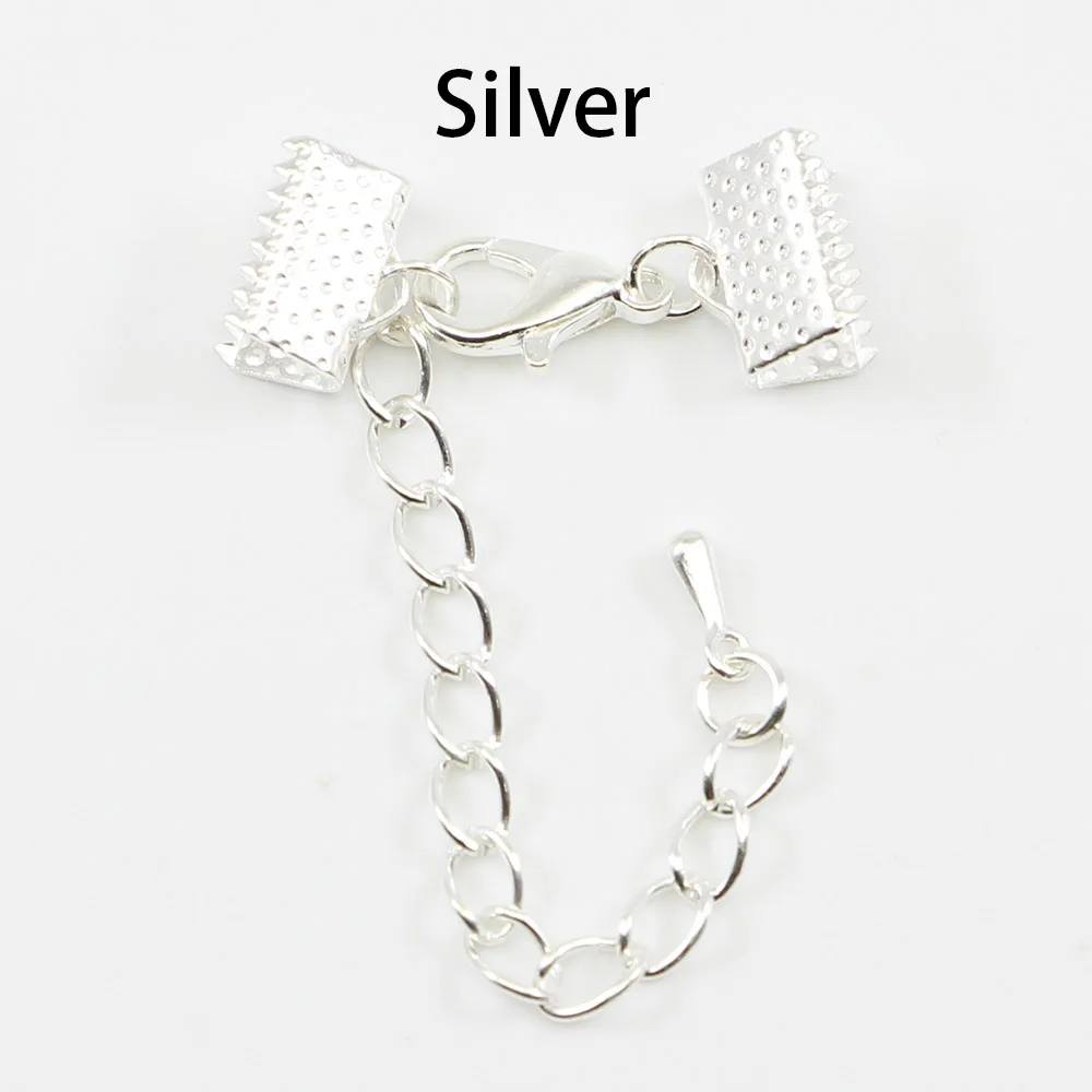 10pcs/lot Lobster Clasp Connectors Ribbon Leather Cord End Fastener Clasps With Chains For Bracelet DIY Jewelry Making Wholesale