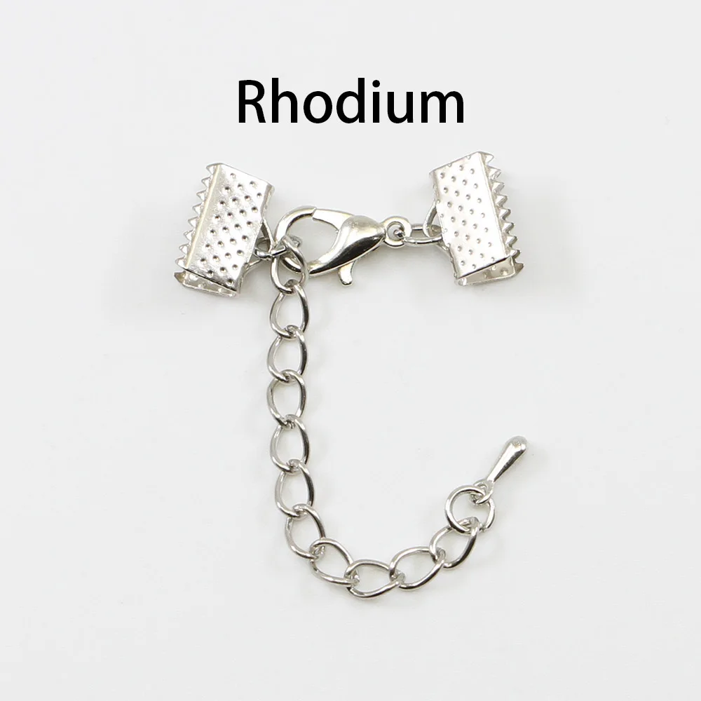 10pcs/lot Lobster Clasp Connectors Ribbon Leather Cord End Fastener Clasps With Chains For Bracelet DIY Jewelry Making Wholesale