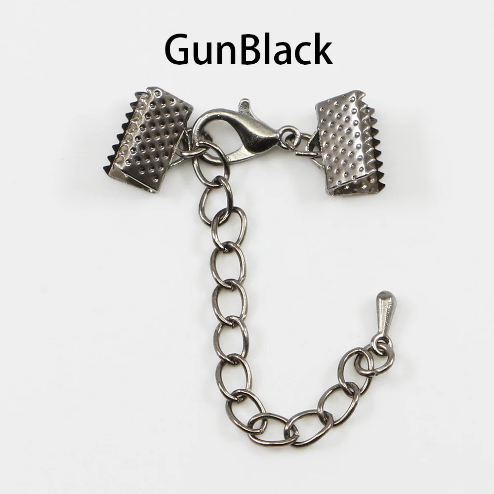 10pcs/lot Lobster Clasp Connectors Ribbon Leather Cord End Fastener Clasps With Chains For Bracelet DIY Jewelry Making Wholesale