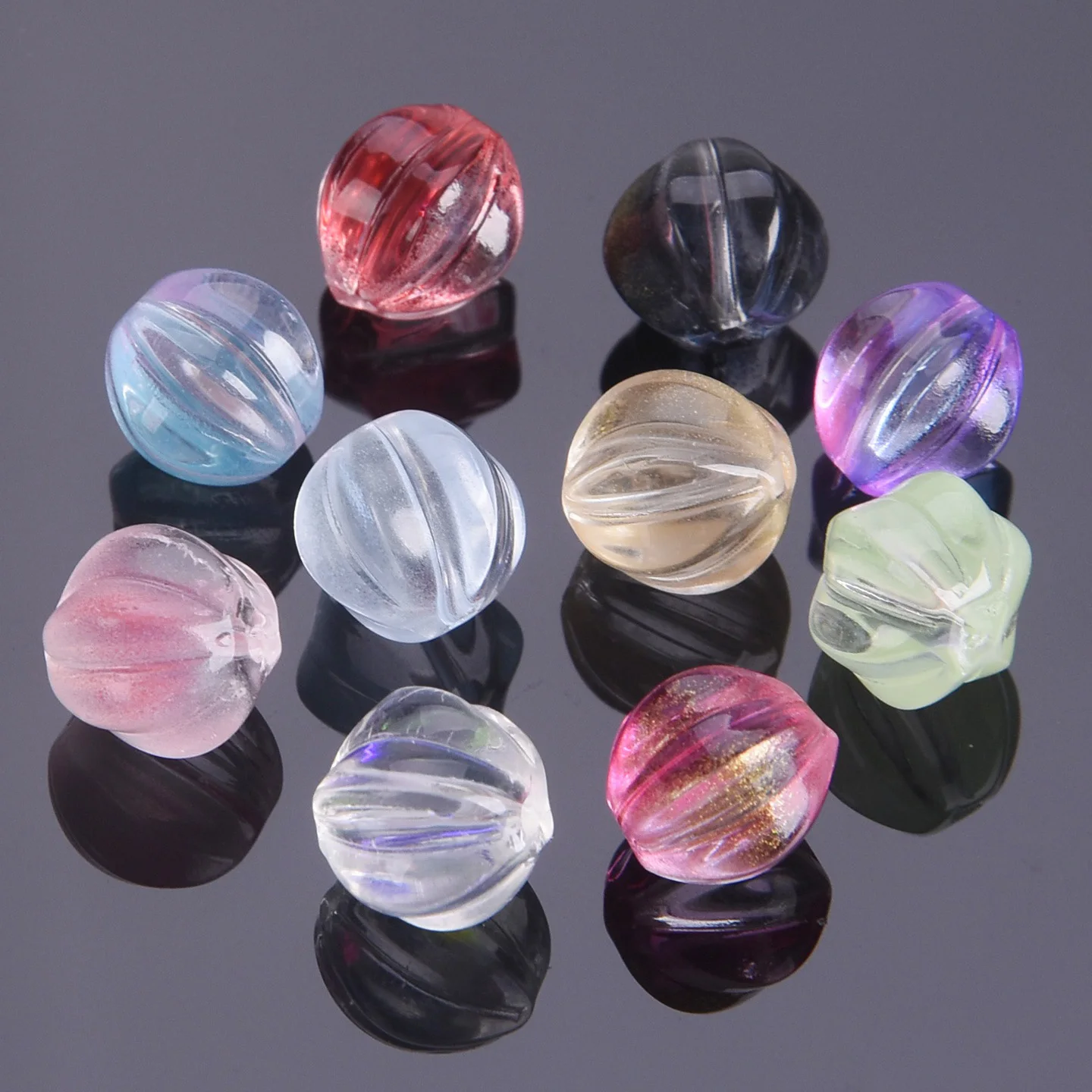 10pcs Round Pumpkin Shape 10mm Lampwork Crystal Glass Loose Spacer Beads Lot for Jewelry Making DIY Crafts Findings