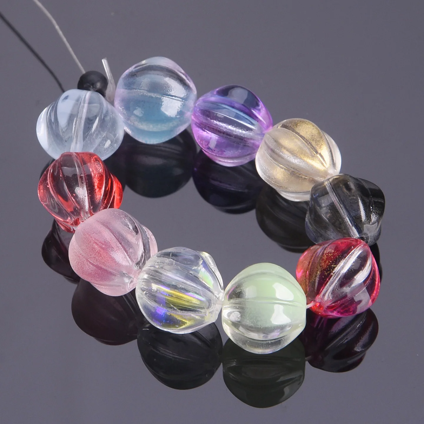 10pcs Round Pumpkin Shape 10mm Lampwork Crystal Glass Loose Spacer Beads Lot for Jewelry Making DIY Crafts Findings
