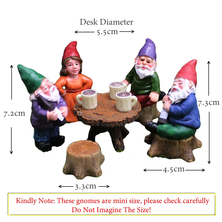 4pcs/Set Mini Funny Cute Gnome Have Party Resin Dwarfs Statue DIY Bonsai Decoration For Home Office Desk Sculpture Dropshipping