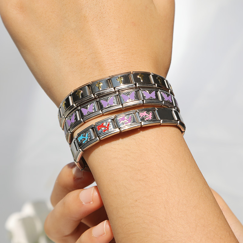 Hapiship Fashion Butterfly Dolphin Cross Flower Star Italian Links Charm Fit 9mm Stainless Steel Bracelet Jewelry Making DJ463