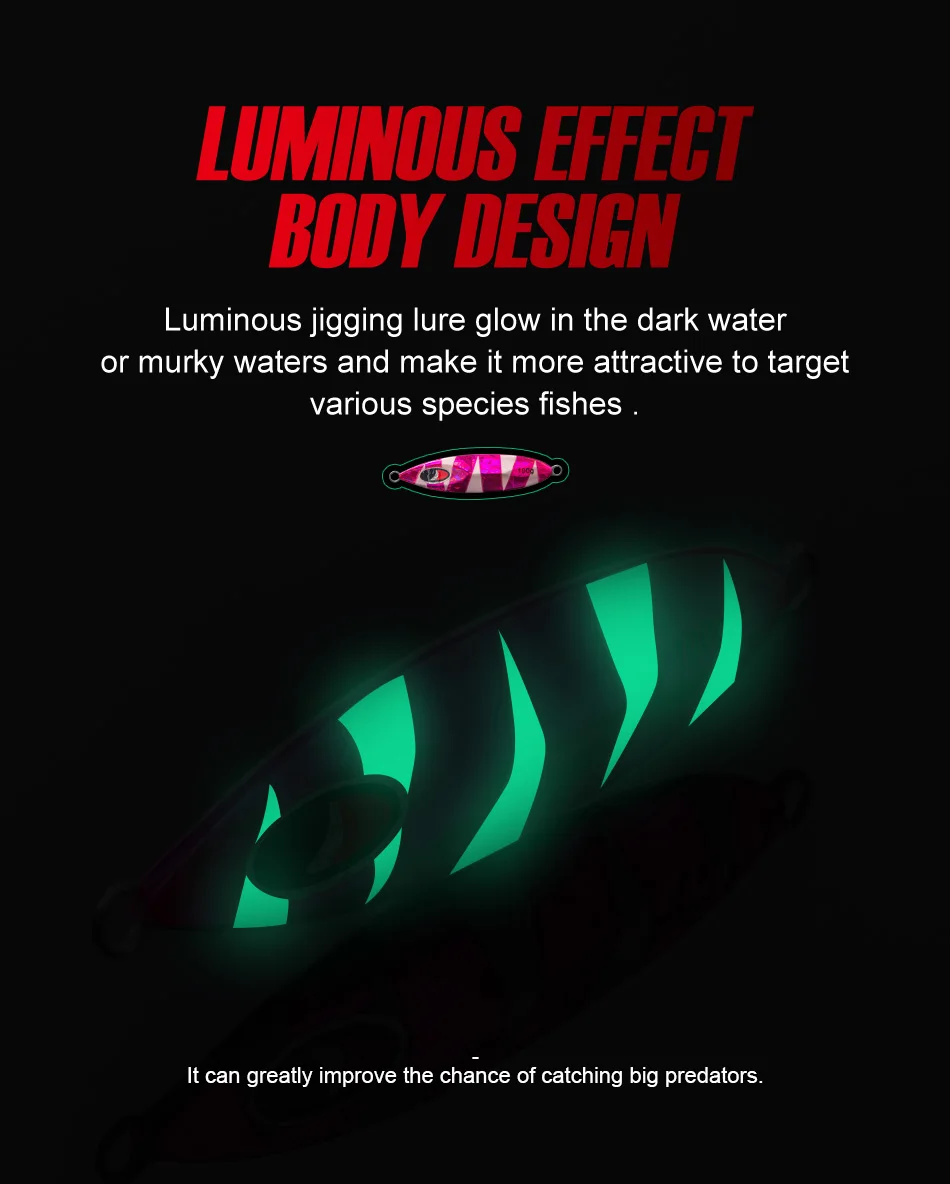 NOEBY Luminous Slow Pitch Jig 60-210g Metal Jig Slow Fall Saltwater Boat Fishing Offshore Jigging