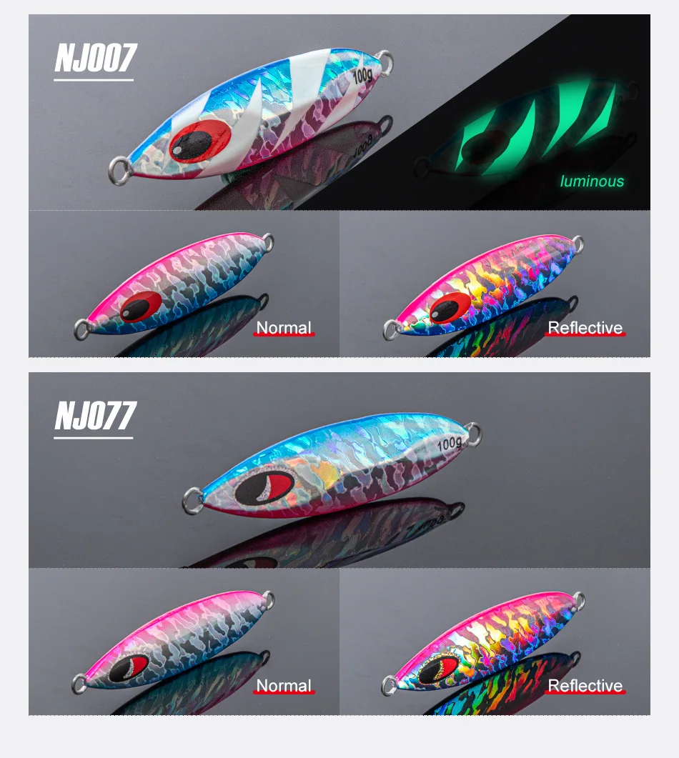 NOEBY Luminous Slow Pitch Jig 60-210g Metal Jig Slow Fall Saltwater Boat Fishing Offshore Jigging