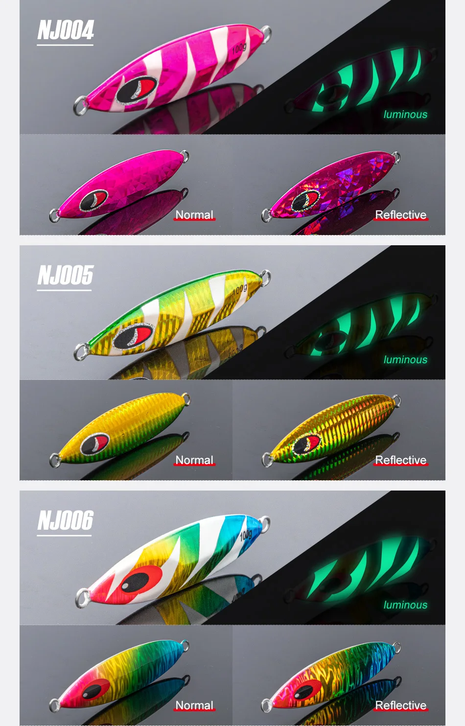 NOEBY Luminous Slow Pitch Jig 60-210g Metal Jig Slow Fall Saltwater Boat Fishing Offshore Jigging