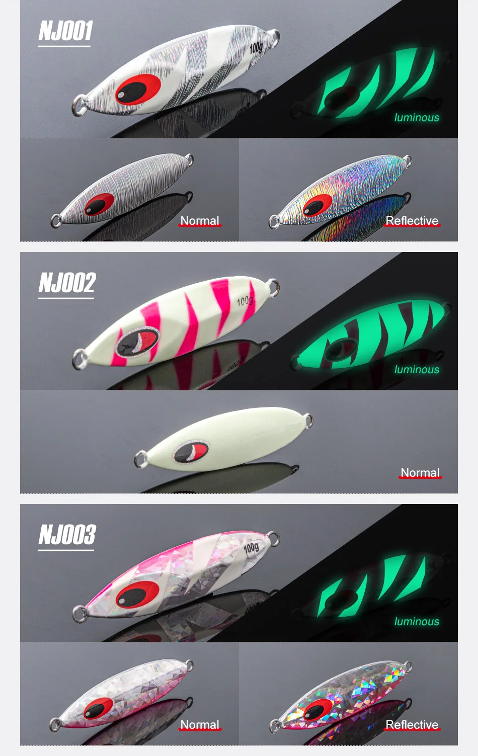 NOEBY Luminous Slow Pitch Jig 60-210g Metal Jig Slow Fall Saltwater Boat Fishing Offshore Jigging