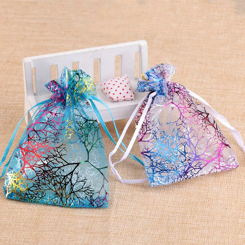 25pcs/50pcs Organza Gift Bags 7x9/9x12/10x15/13x18cm Jewelry Packaging Bags Wedding Present Drawable Tree Pattern Packing Bags