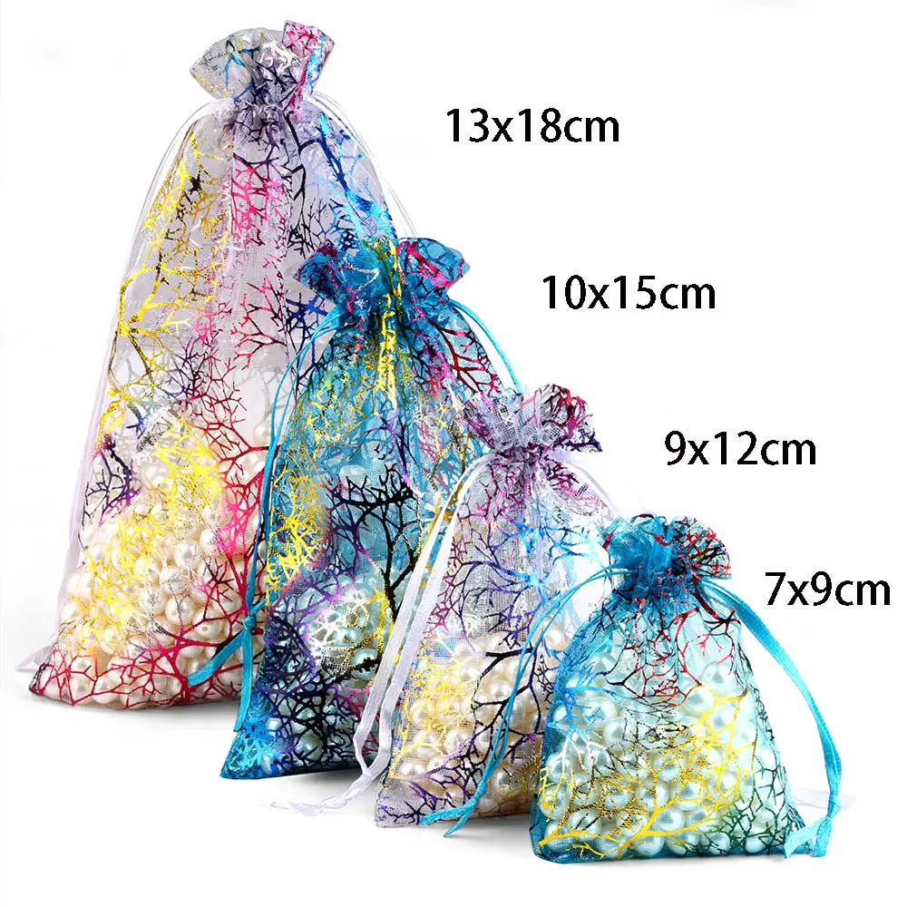 25pcs/50pcs Organza Gift Bags 7x9/9x12/10x15/13x18cm Jewelry Packaging Bags Wedding Present Drawable Tree Pattern Packing Bags