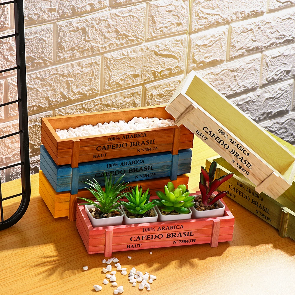 Natural Wooden Flowerpot Garden Decor Trough Decor Pots Succulent Boxes Rectangle Vase Vintage Crates Wood Flower Pot Home Tools