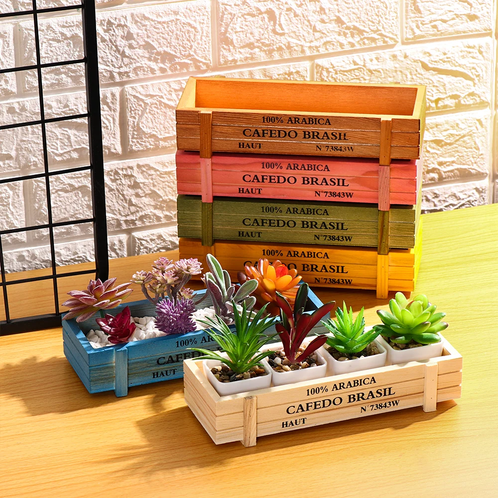 Natural Wooden Flowerpot Garden Decor Trough Decor Pots Succulent Boxes Rectangle Vase Vintage Crates Wood Flower Pot Home Tools