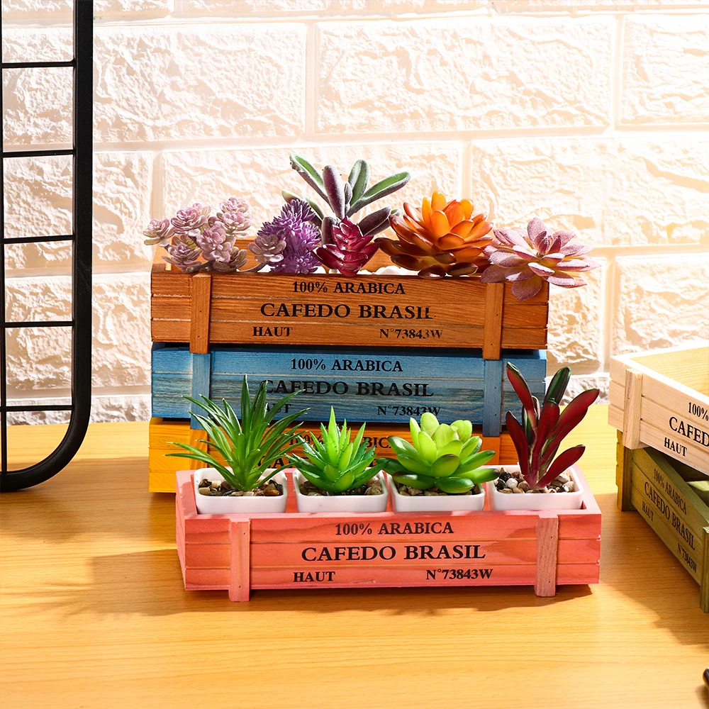 Natural Wooden Flowerpot Garden Decor Trough Decor Pots Succulent Boxes Rectangle Vase Vintage Crates Wood Flower Pot Home Tools