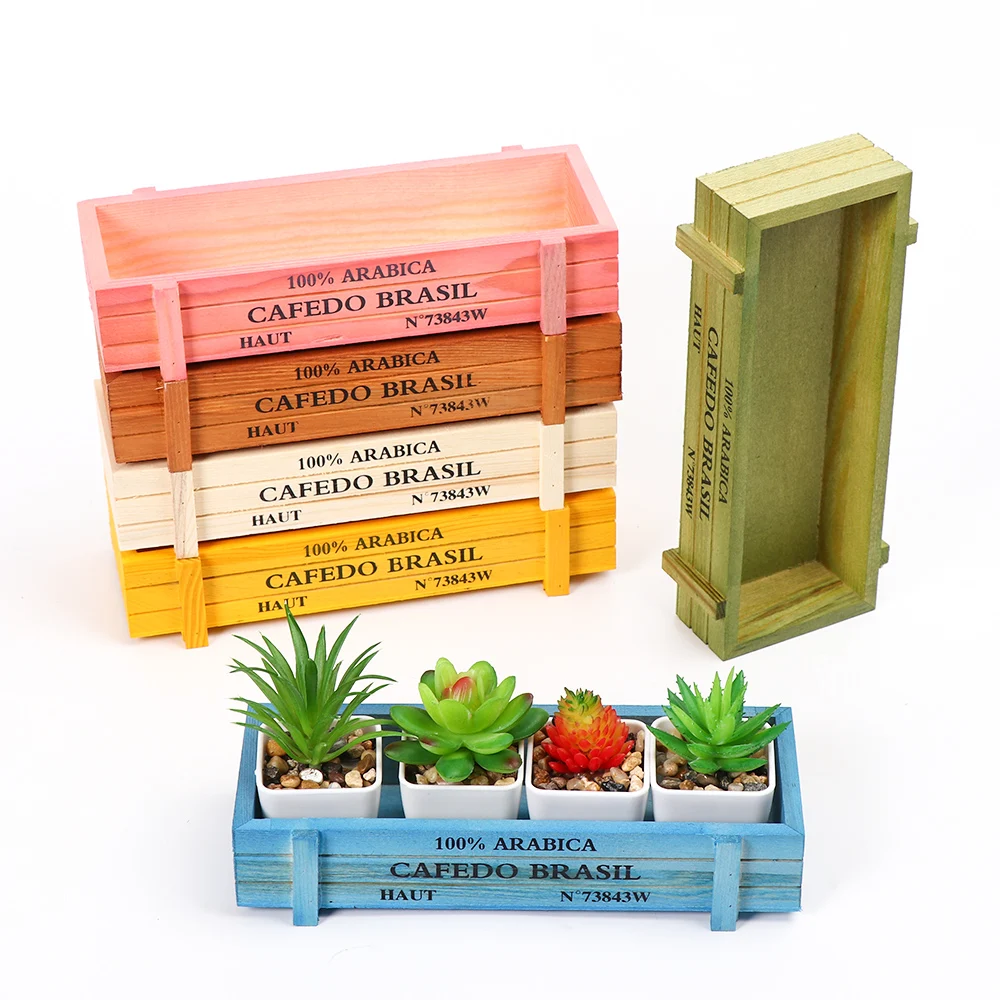Natural Wooden Flowerpot Garden Decor Trough Decor Pots Succulent Boxes Rectangle Vase Vintage Crates Wood Flower Pot Home Tools