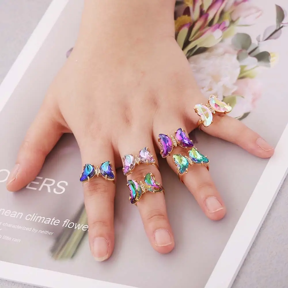 Butterfly Mood Ring Gradient Color Adjustable Temperature Ring Jewelry For Kids Birthday Gold Butterfly Rings Wholesale 2023