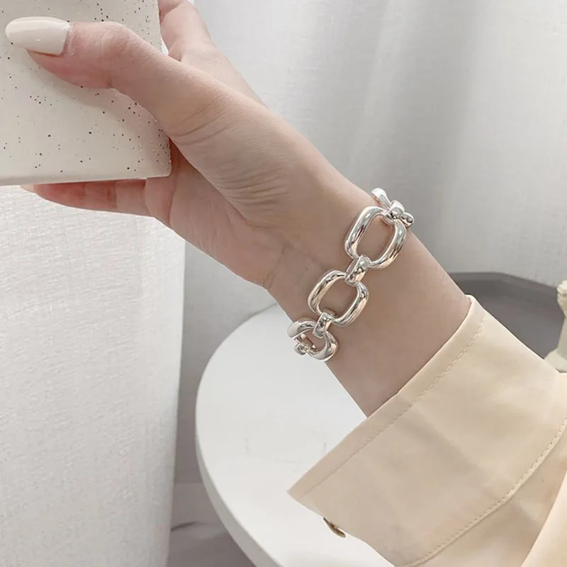 FOXANRY Stamp Bracelets for Women Trend Hip Hop Vintage Thick Chain Creative Hollow Geometric Design Party Jewelry