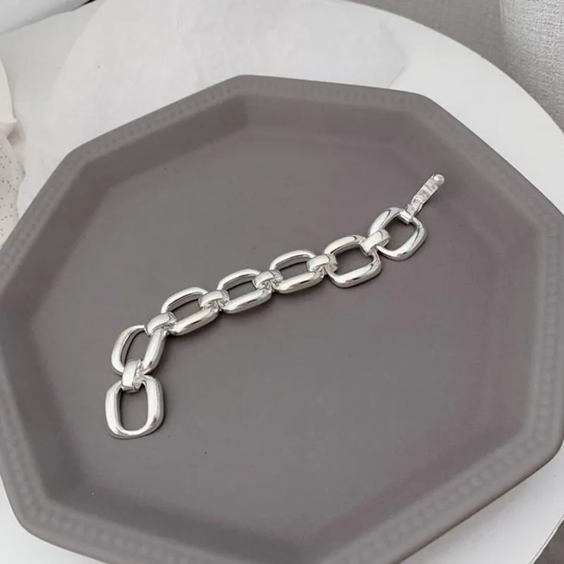 FOXANRY Stamp Bracelets for Women Trend Hip Hop Vintage Thick Chain Creative Hollow Geometric Design Party Jewelry