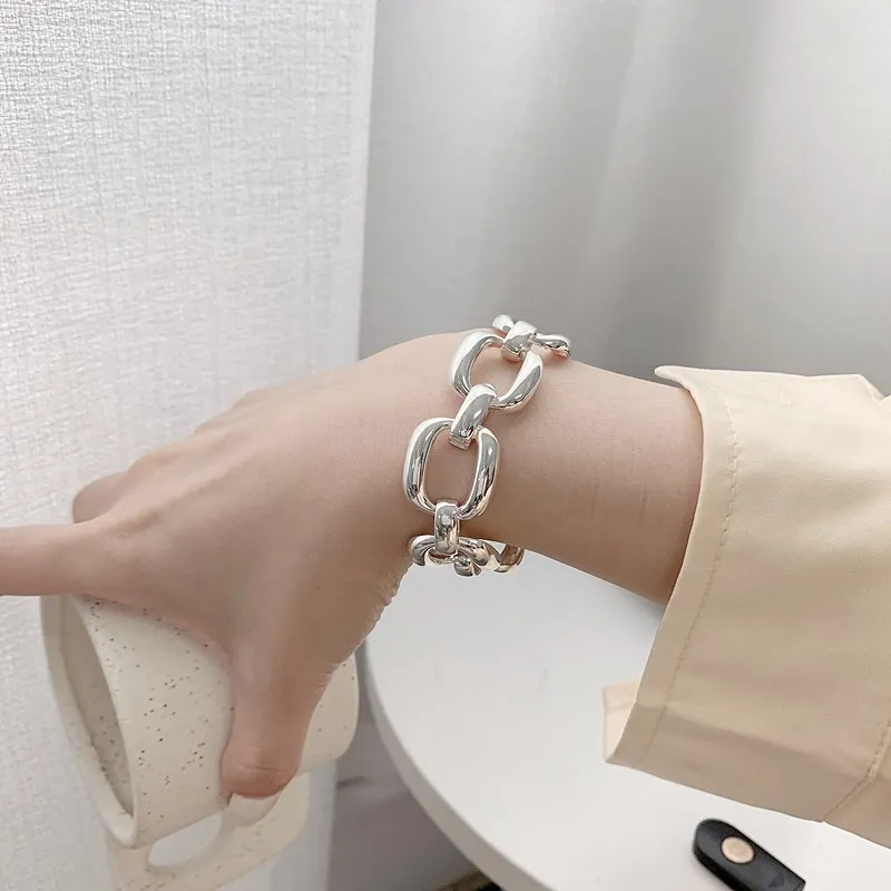 FOXANRY Stamp Bracelets for Women Trend Hip Hop Vintage Thick Chain Creative Hollow Geometric Design Party Jewelry