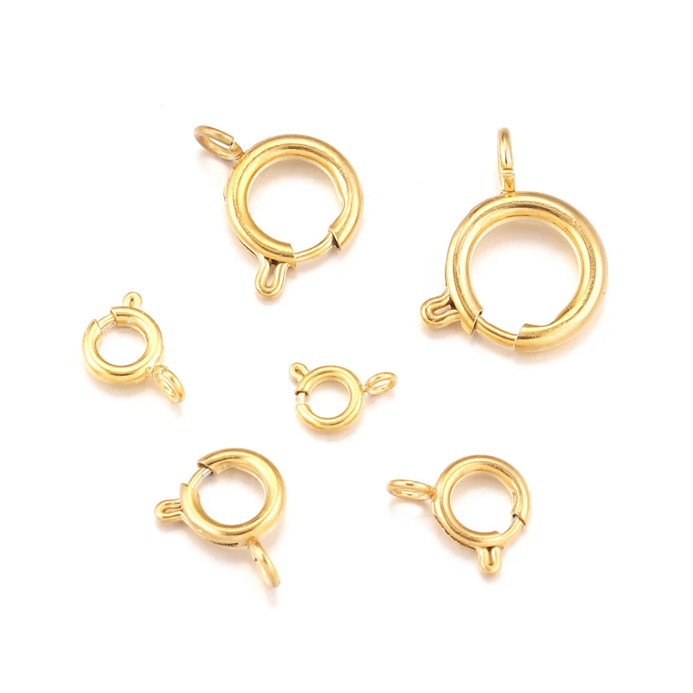 10pcs Stainless Steel 18K Gold Spring Ring Clasp With Open Jump Ring connection Accessories For Jewelry DIY Findings Components