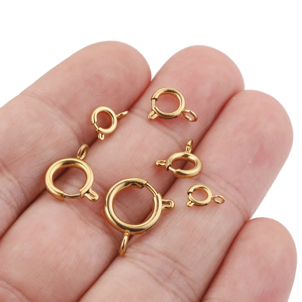 10pcs Stainless Steel 18K Gold Spring Ring Clasp With Open Jump Ring connection Accessories For Jewelry DIY Findings Components