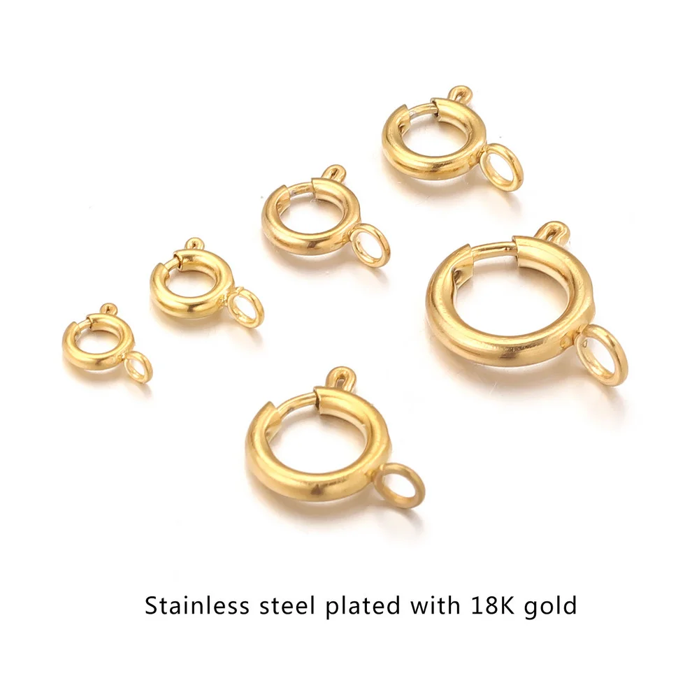10pcs Stainless Steel 18K Gold Spring Ring Clasp With Open Jump Ring connection Accessories For Jewelry DIY Findings Components