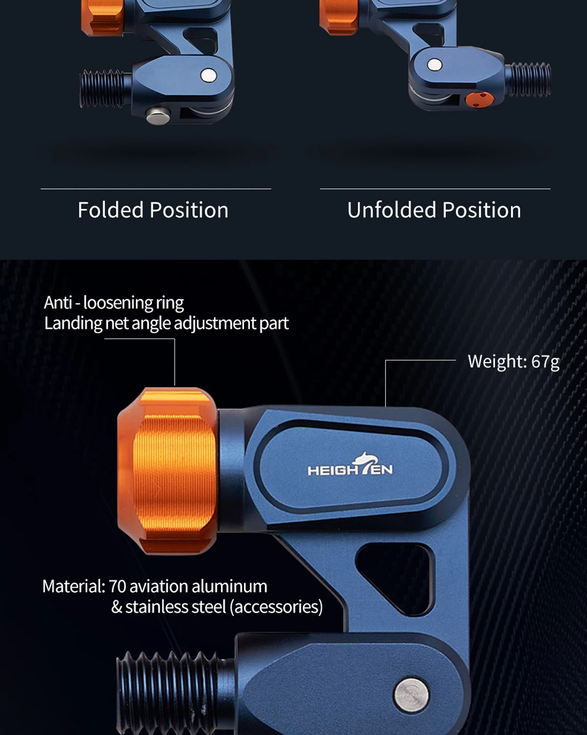 HEIGHTEN Fishing Landing Net Adapter Joints Connector Aluminum Alloy Multi Angle Fixation Folding Joint