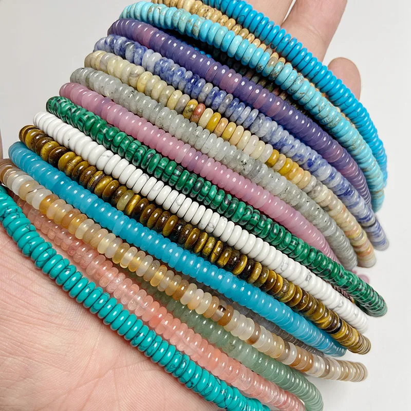 Natural Stone Bead Agat Jaspers Flat Spacer Beads 2x6mm Heishi Loose Spacer Beaded DIY For Jewelry Making Handmade Accessories