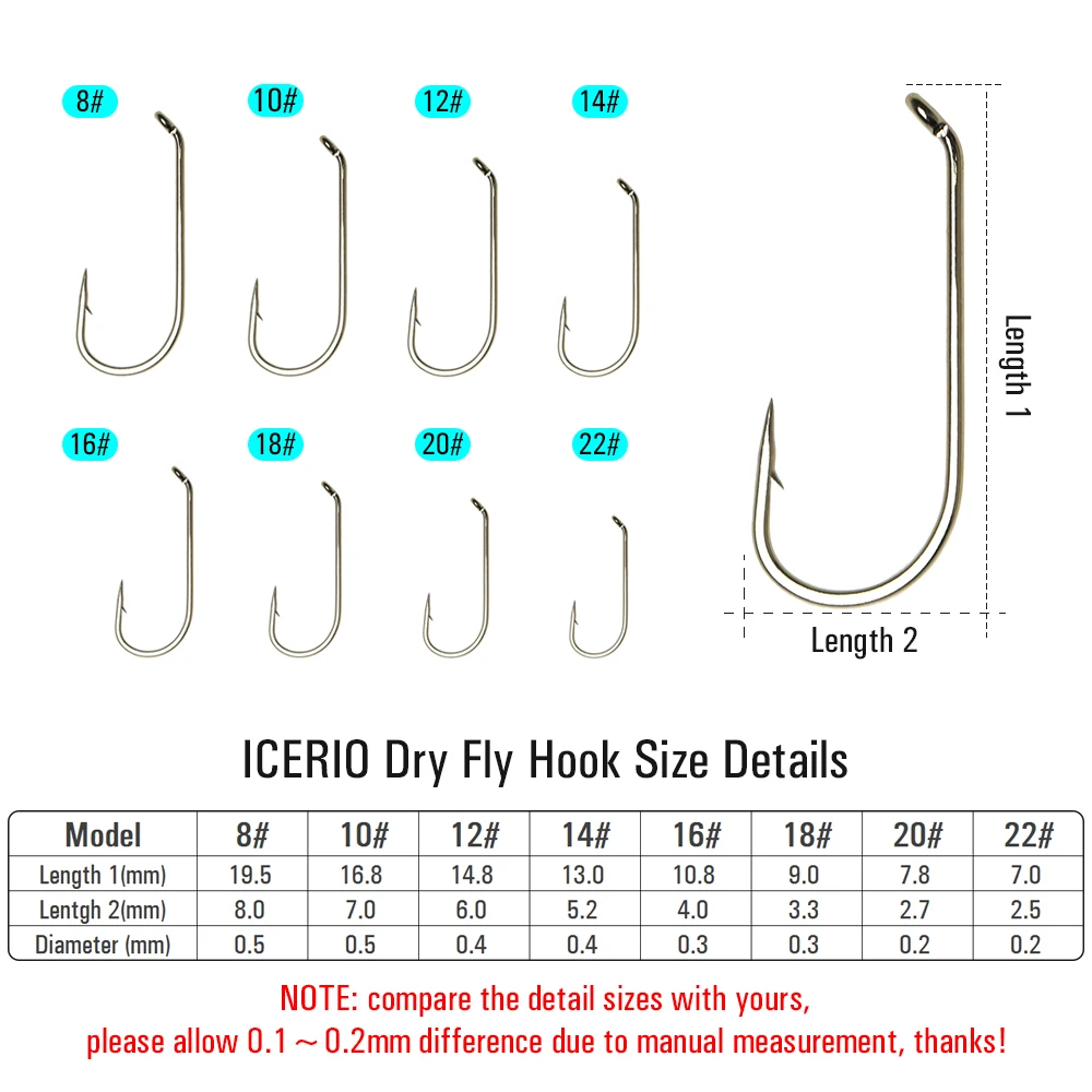 Vtwins 100PCS Long Shank Dry/Wet Nymph Fly Tying Hooks Caddis Mayfly Blue Olive Wing Fishhook Round Bend Trout Fishing Hooks
