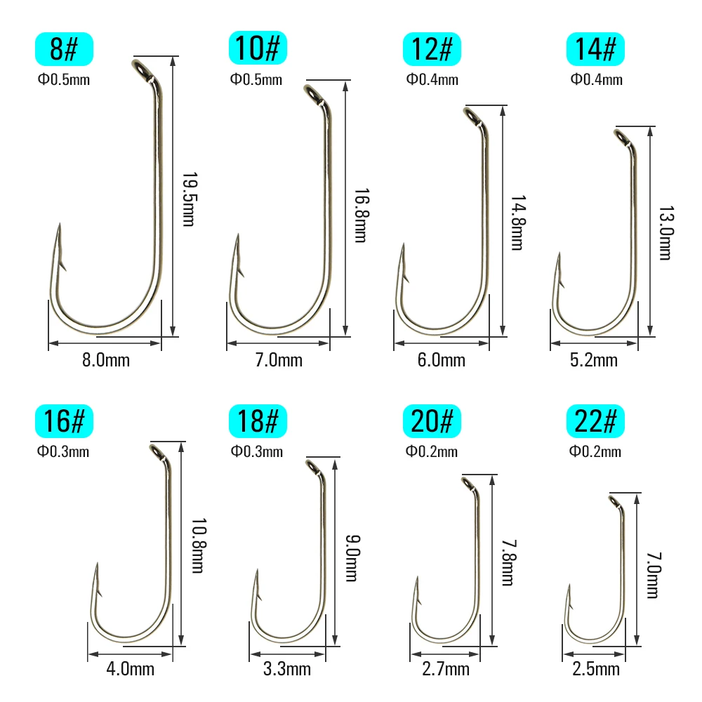 Vtwins 100PCS Long Shank Dry/Wet Nymph Fly Tying Hooks Caddis Mayfly Blue Olive Wing Fishhook Round Bend Trout Fishing Hooks