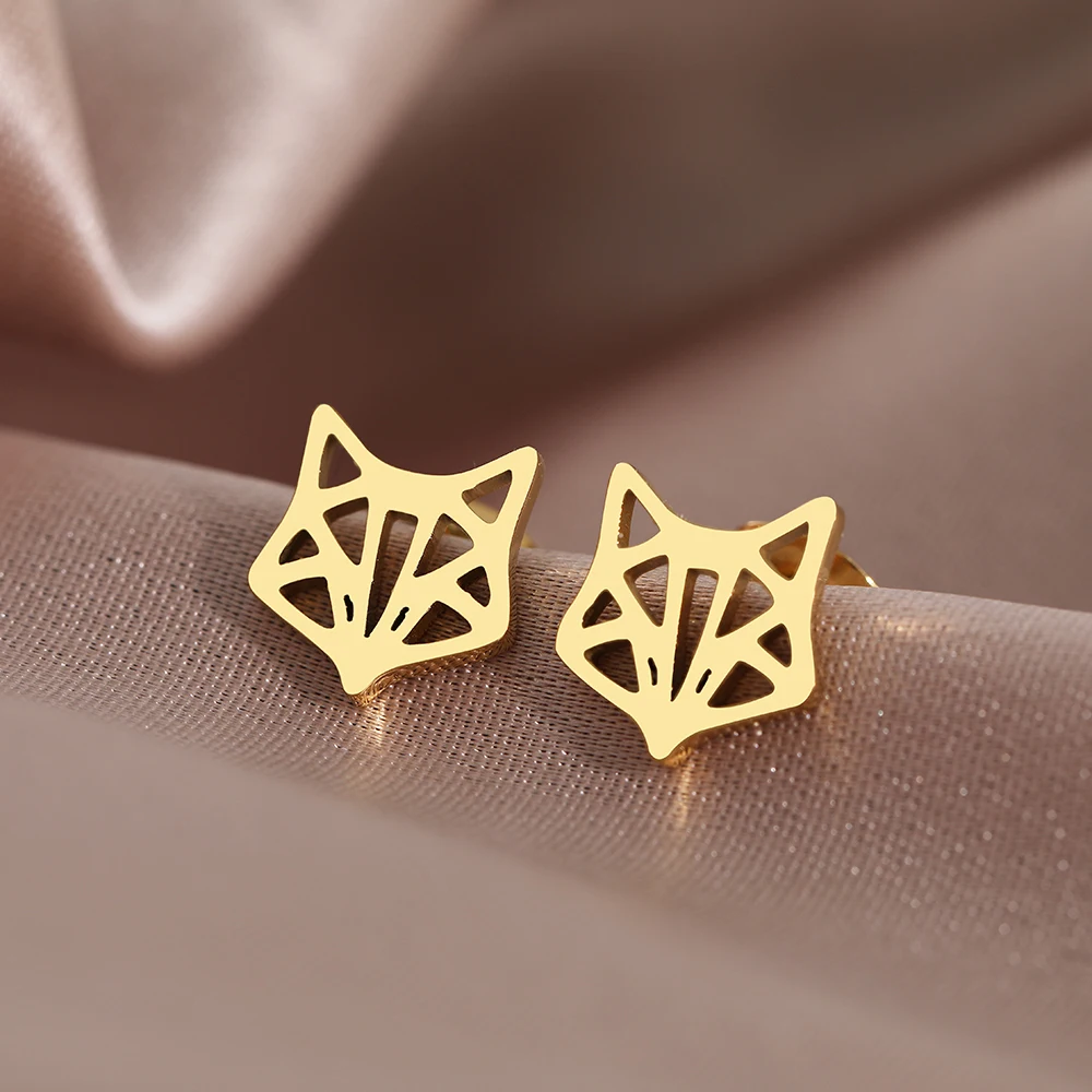 Stainless Steel Earrings 2022 Trend New Korean Fashion Animal Line Sense Fox Unusual Stud Earrings For Women Jewelry Party Gifts