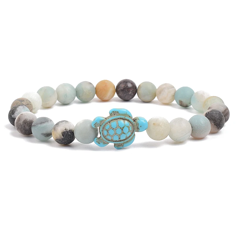 8mm Sea Turtles Beads Bracelet Turquoise Natutal Stone Elastic Stretch Bracelet Women Men Friendship Summer Beach Jewelry Gifts