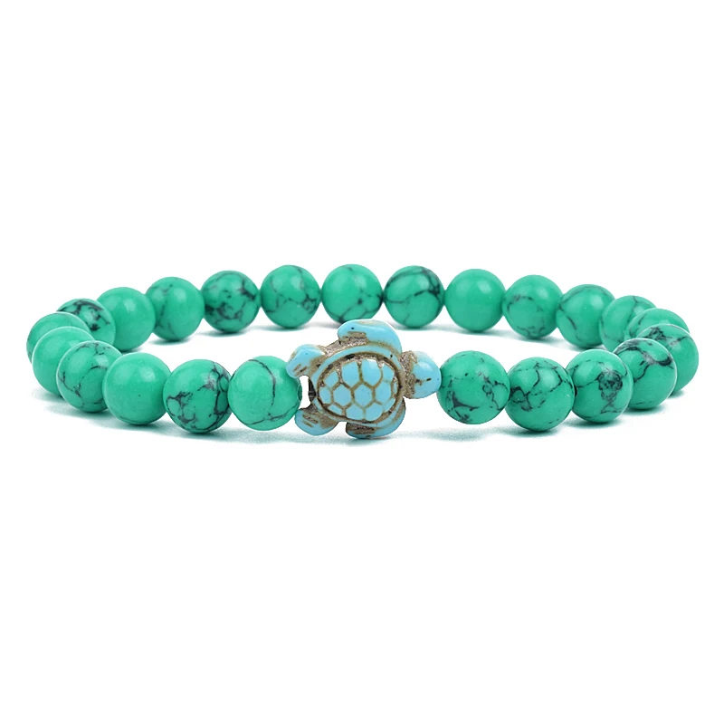8mm Sea Turtles Beads Bracelet Turquoise Natutal Stone Elastic Stretch Bracelet Women Men Friendship Summer Beach Jewelry Gifts