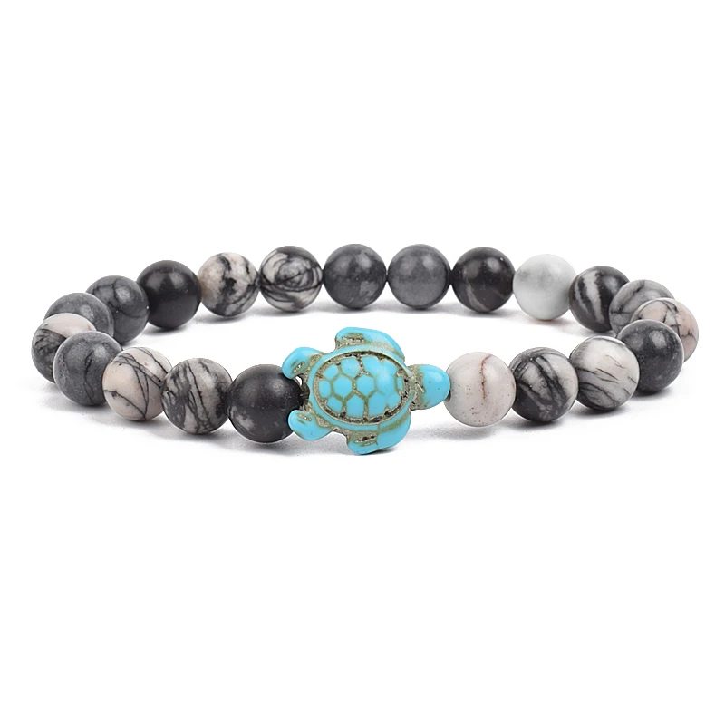 8mm Sea Turtles Beads Bracelet Turquoise Natutal Stone Elastic Stretch Bracelet Women Men Friendship Summer Beach Jewelry Gifts