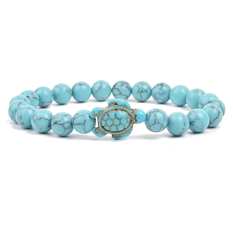 8mm Sea Turtles Beads Bracelet Turquoise Natutal Stone Elastic Stretch Bracelet Women Men Friendship Summer Beach Jewelry Gifts