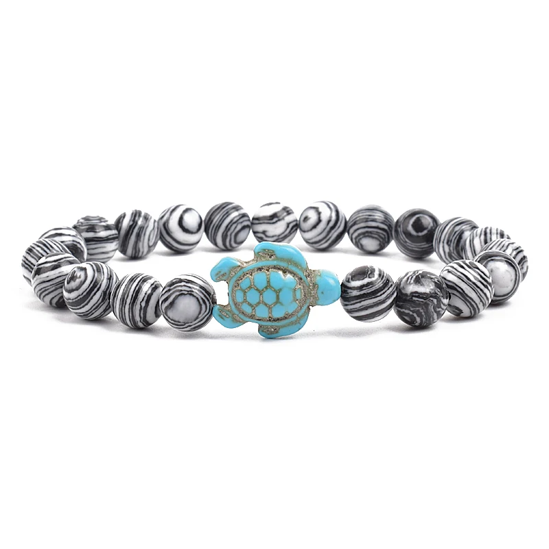 8mm Sea Turtles Beads Bracelet Turquoise Natutal Stone Elastic Stretch Bracelet Women Men Friendship Summer Beach Jewelry Gifts
