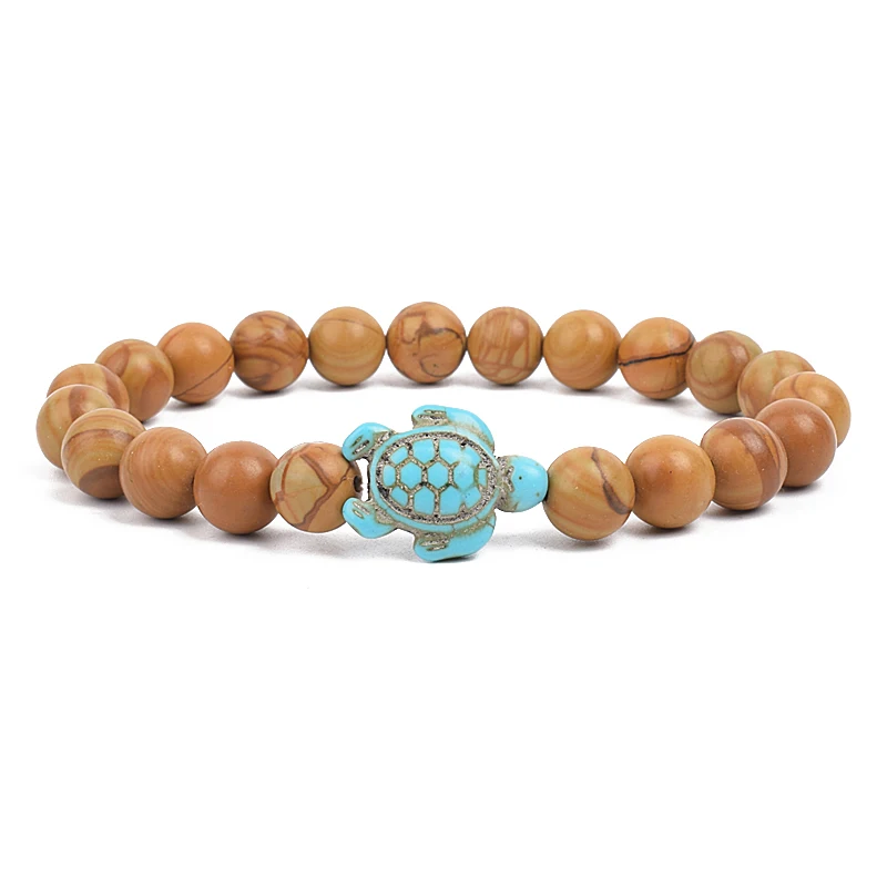 8mm Sea Turtles Beads Bracelet Turquoise Natutal Stone Elastic Stretch Bracelet Women Men Friendship Summer Beach Jewelry Gifts