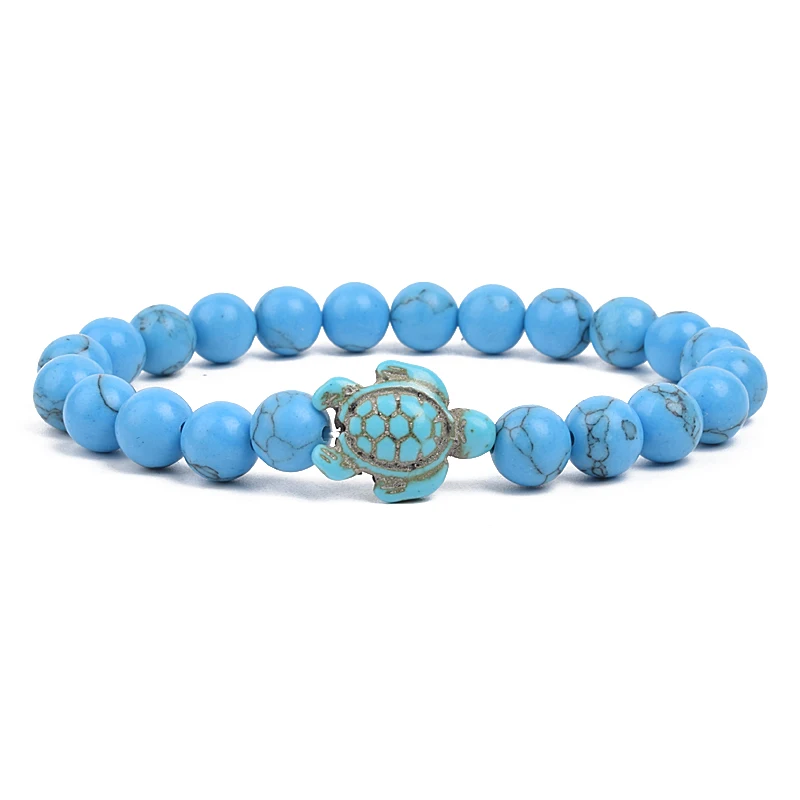 8mm Sea Turtles Beads Bracelet Turquoise Natutal Stone Elastic Stretch Bracelet Women Men Friendship Summer Beach Jewelry Gifts