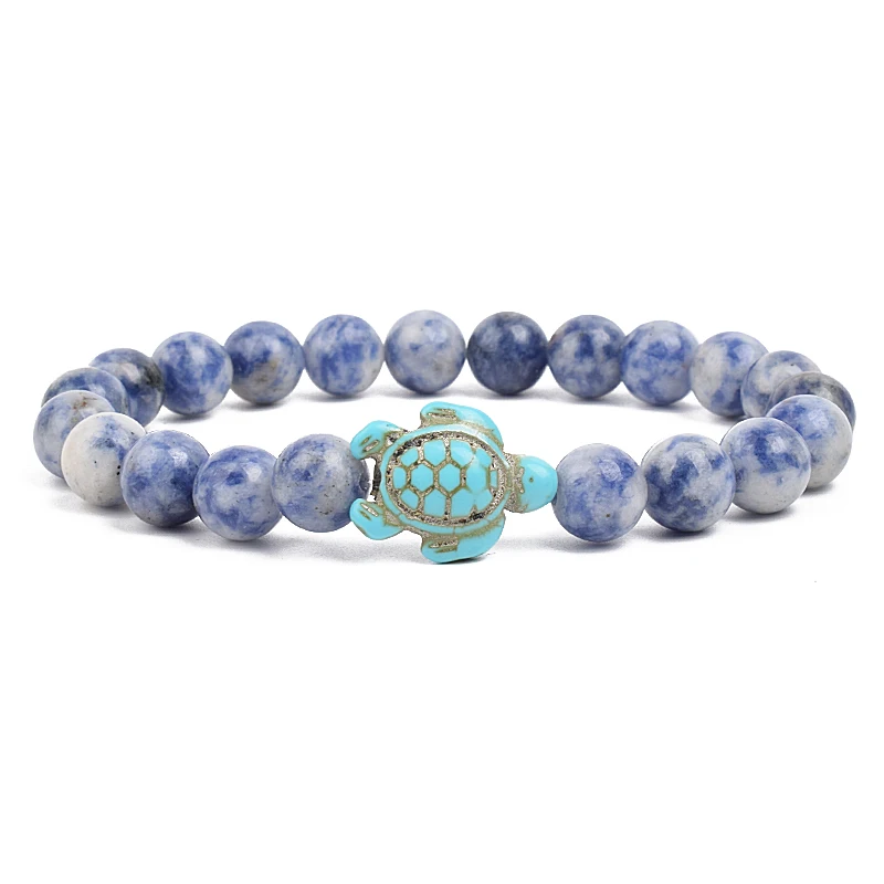 8mm Sea Turtles Beads Bracelet Turquoise Natutal Stone Elastic Stretch Bracelet Women Men Friendship Summer Beach Jewelry Gifts