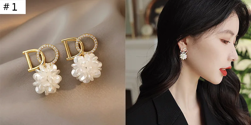 Luxury Zircon Pearl Drop Earrings For Women Girl 2022 Elegant Personality Shiny D Letter Earring Fashion Jewelry Wholesale