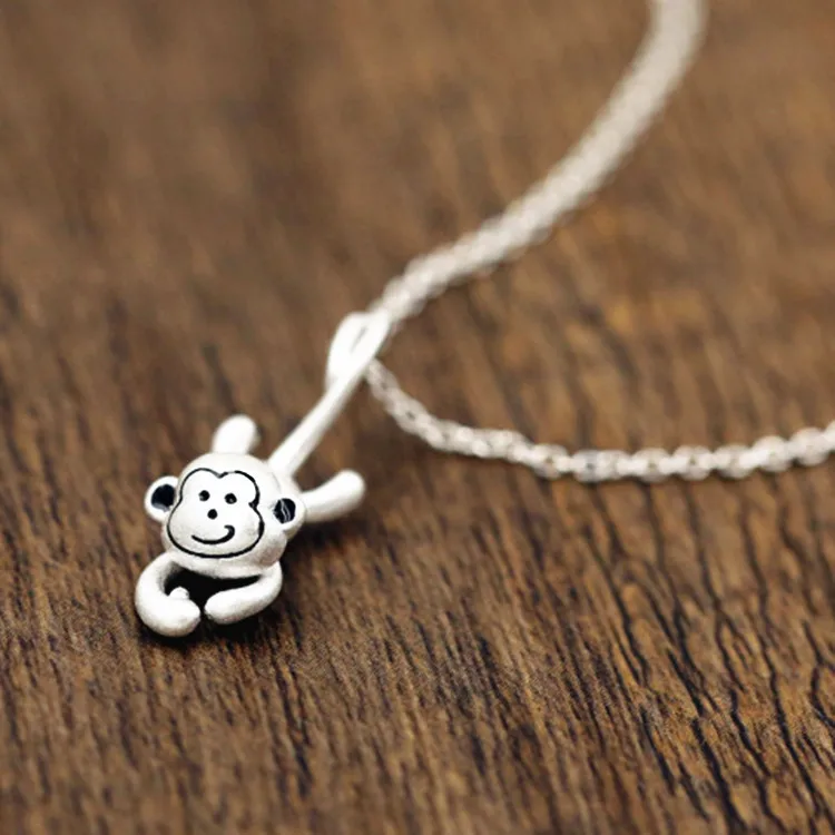New Ethnic Style Mascot Zodiac Monkey 925 Sterling Silver Jewelry Sweet And Cute Little Monkey Exquisite Animal Necklaces XL170