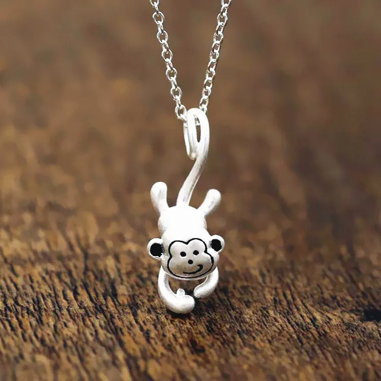 New Ethnic Style Mascot Zodiac Monkey 925 Sterling Silver Jewelry Sweet And Cute Little Monkey Exquisite Animal Necklaces XL170
