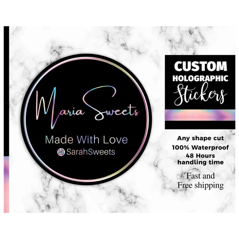 Custom Holographic Shiny Stickers, Rainbow Holographic Vinyl Stickers, Personalized Holo Stickers, Holographic Custom Sticker