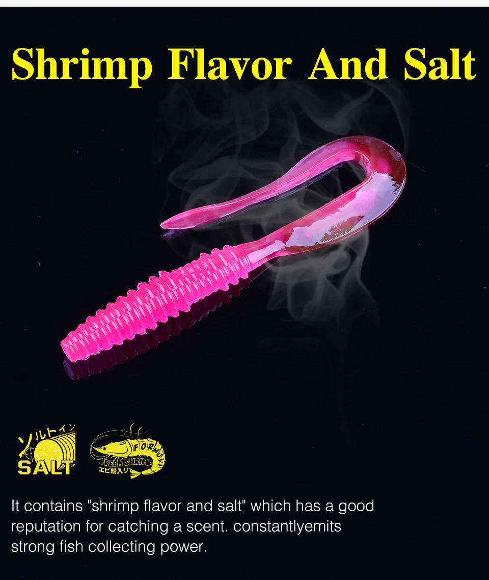 TSURINOYA Fishing Lure Grub 63mm 0.7g 40pcs Light Game Ajing Artificial Soft Bait BOUNDEN Bass Add Shrimp Salt Silicone Swimbait