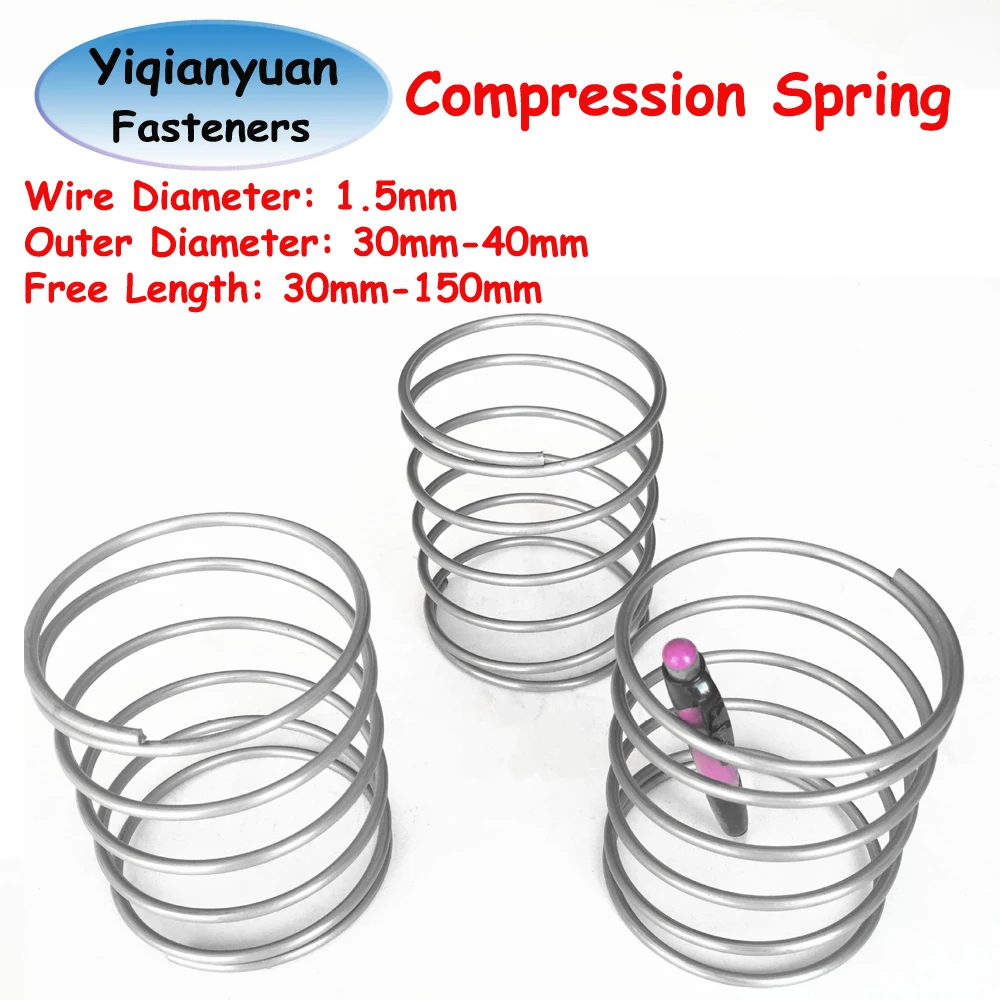 Yiqianyuan 2Pcs Wire Diameter 1.5mm SUS304 Stainless Steel Large Diameter Compression Spring OD=30mm-40mm Free Length 30mm-150mm