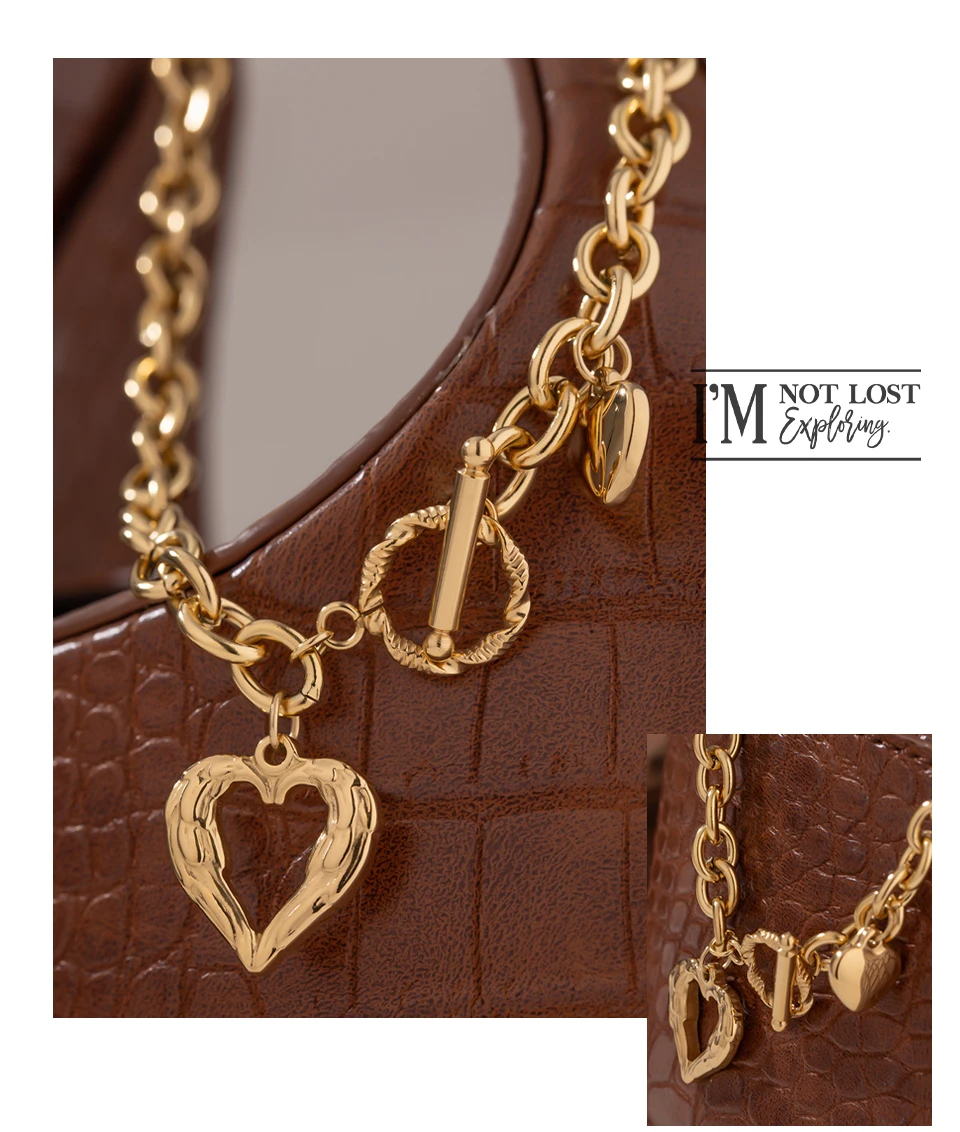 Yhpup Golden Stainless Steel Heart Collares Statement Metal Texture Geometric Chain Collar Necklace Women Anniversary Gift New