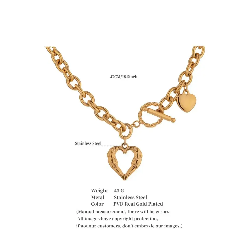 Yhpup Golden Stainless Steel Heart Collares Statement Metal Texture Geometric Chain Collar Necklace Women Anniversary Gift New