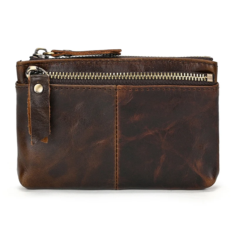 Luufan Genuine Leather Zipper Coin Wallet Men Wowen Natural Leather Small Short Purse Card Holder Cash Clutch Wallets Key Ring