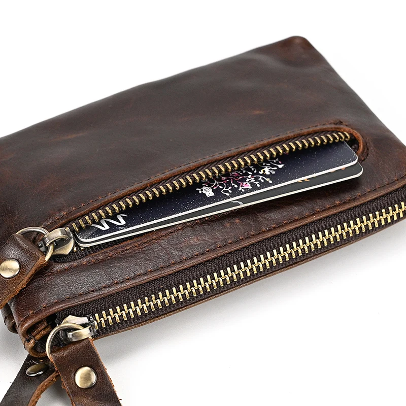 Luufan Genuine Leather Zipper Coin Wallet Men Wowen Natural Leather Small Short Purse Card Holder Cash Clutch Wallets Key Ring