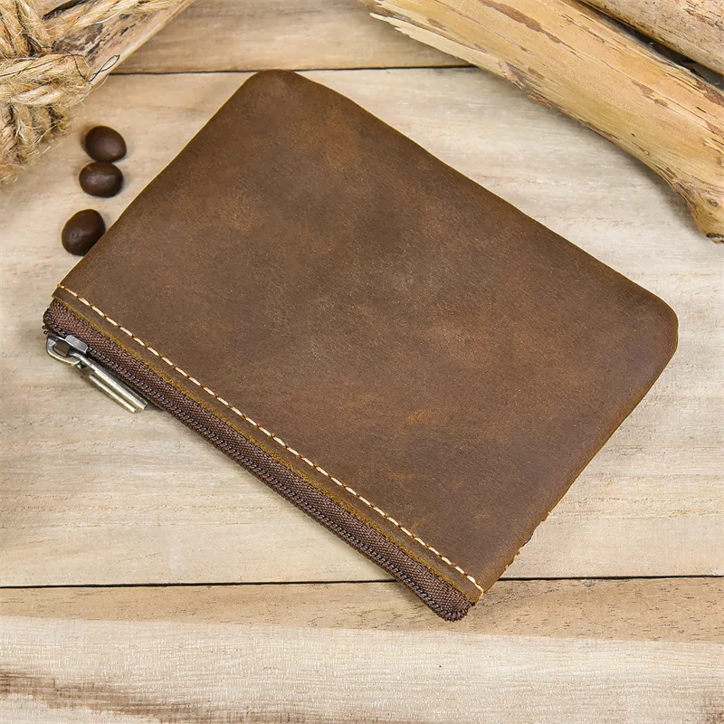 Luufan Genuine Leather Zipper Coin Wallet Men Wowen Natural Leather Small Short Purse Card Holder Cash Clutch Wallets Key Ring