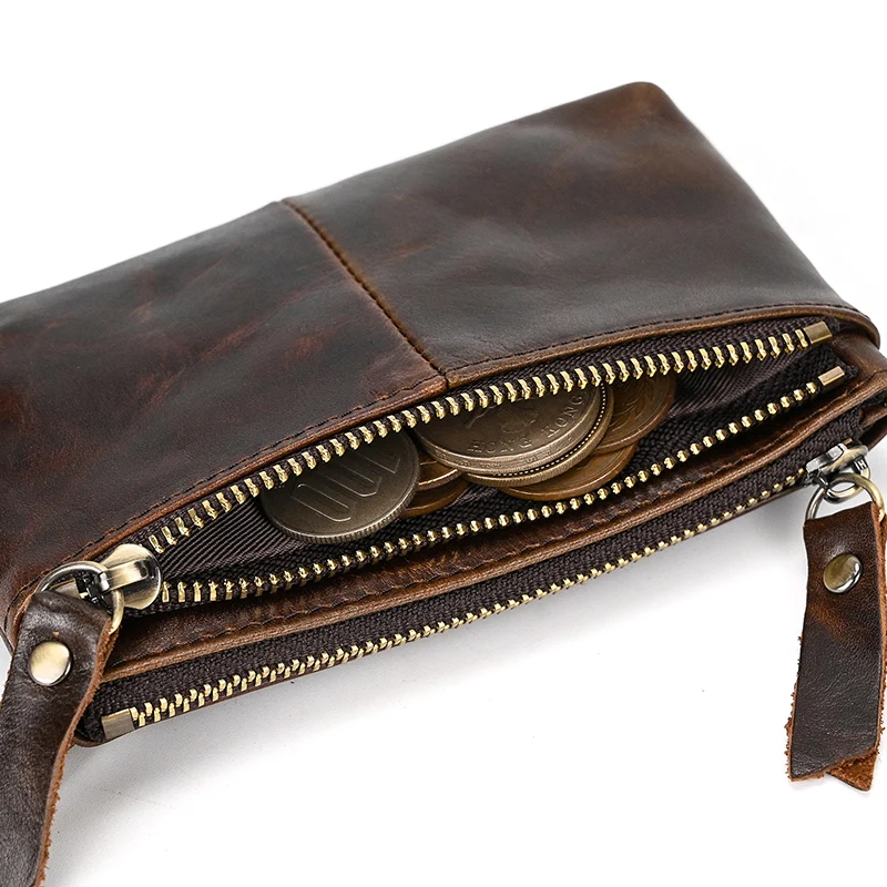 Luufan Genuine Leather Zipper Coin Wallet Men Wowen Natural Leather Small Short Purse Card Holder Cash Clutch Wallets Key Ring